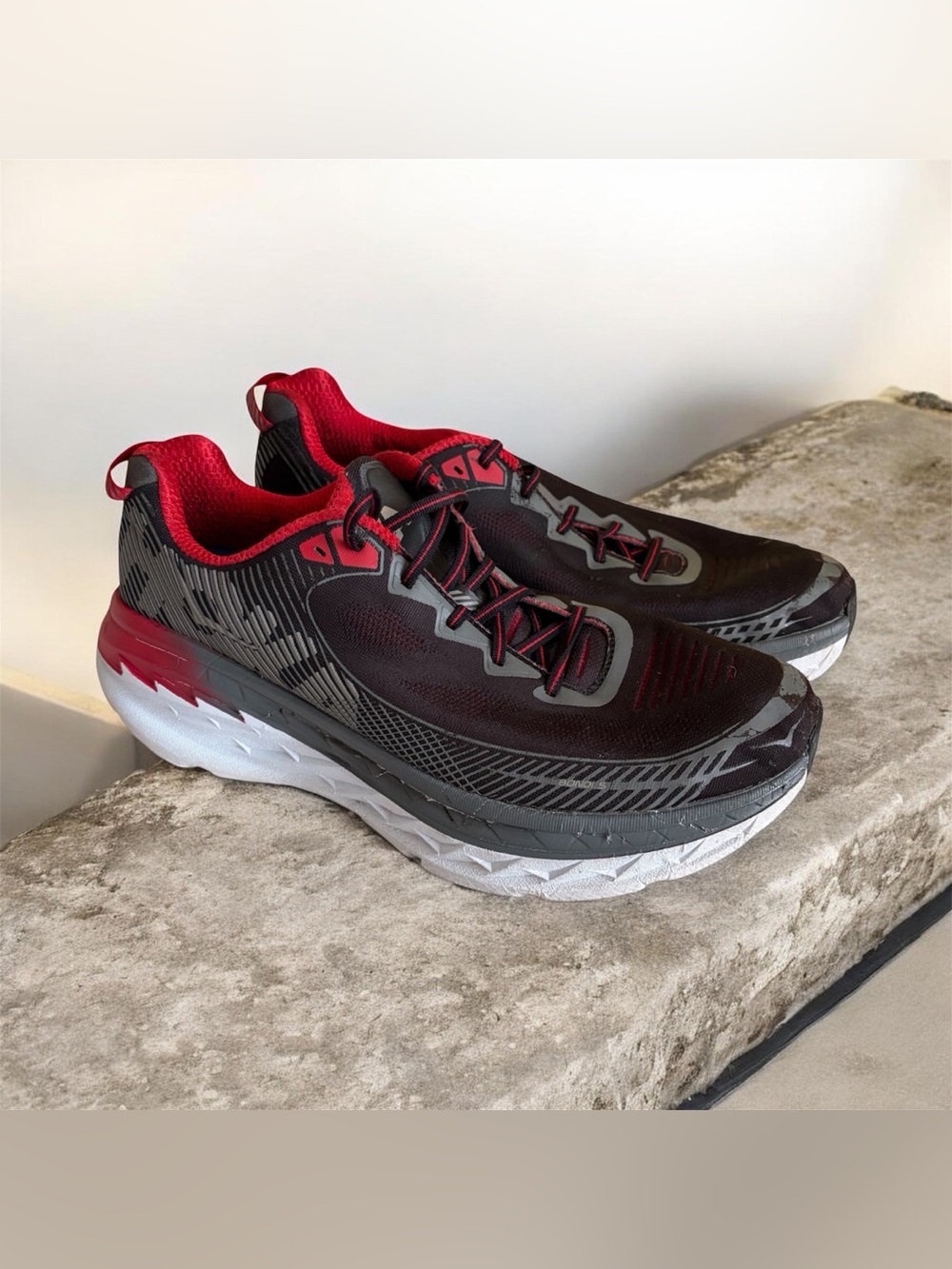 Hoka One One Men's Black and Red Athletic Running Shoes